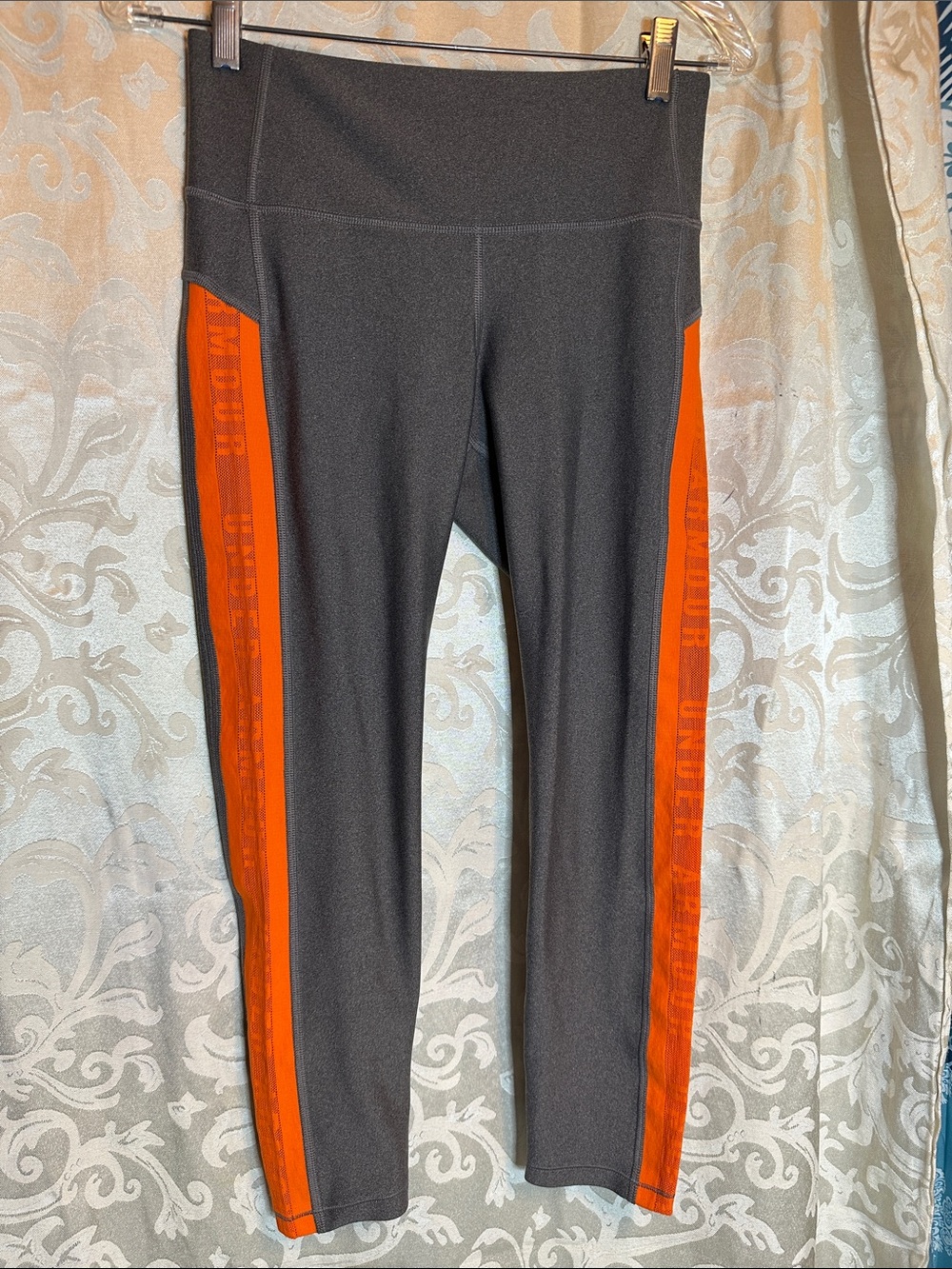 Under Armour Dark Gray Capri Leggings with Orange Side Panels